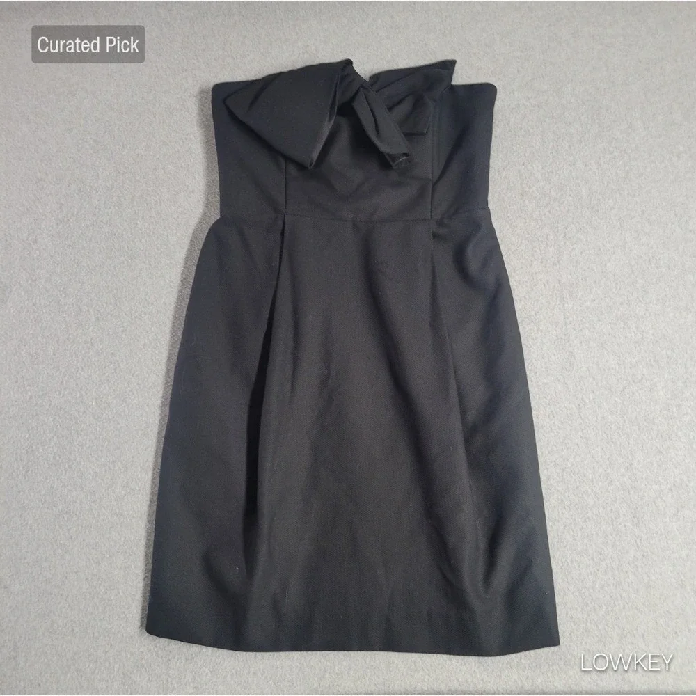 Derek Lam Black Cotton Pique Strapless Bow Mini Dress Silk Lined Made in Italy 8